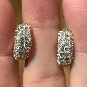 Vintage Monet Silver Tone Crystal Earrings